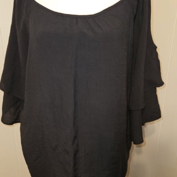 * STUDIO 1886 Black Tiered Open Sleeve Pullover Peasant Top Ladies Large 12-14 - Picture 3 of 5